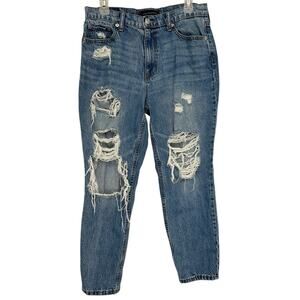 2/$30 Aeropostale Mom Jeans Ripped Straight High Waist Blue Medium Wash Size 10